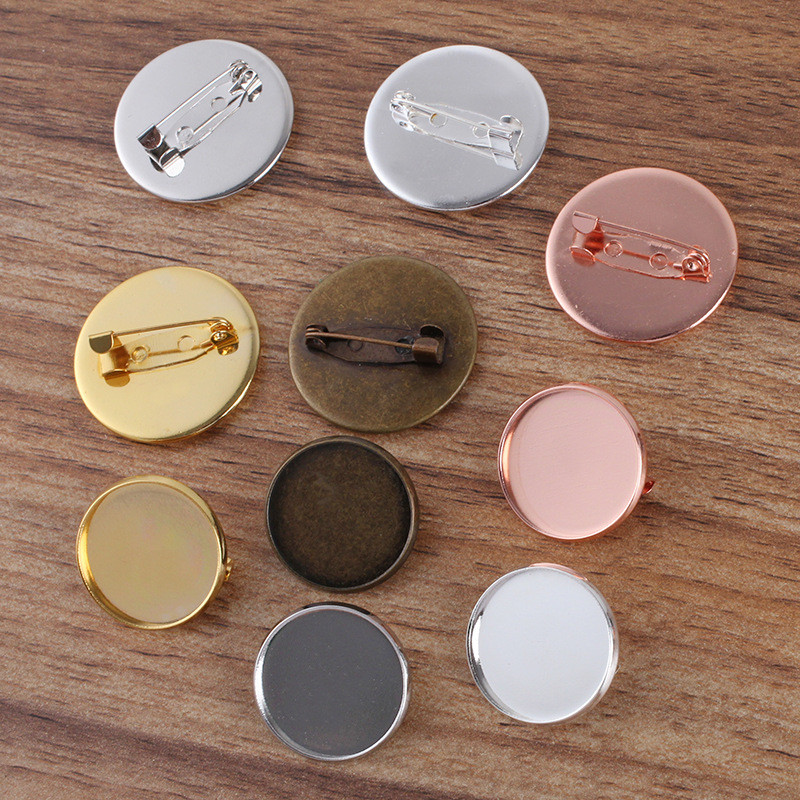 10 buc 20mm 25mm Setări pentru știfturi rotunde, alamă, setări pentru broșă, setări pentru broșă Cabochon, tavă de bază, lunetă, cabușoane, Cameo, găsire de bijuterii DIY