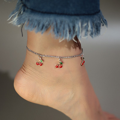 Madinga raudonos vyšninės kulkšnies apyrankė moterims Vasaros paplūdimio ant kojų grandinėlė Kojos apyrankė mergaičių papuošalų aksesuarai