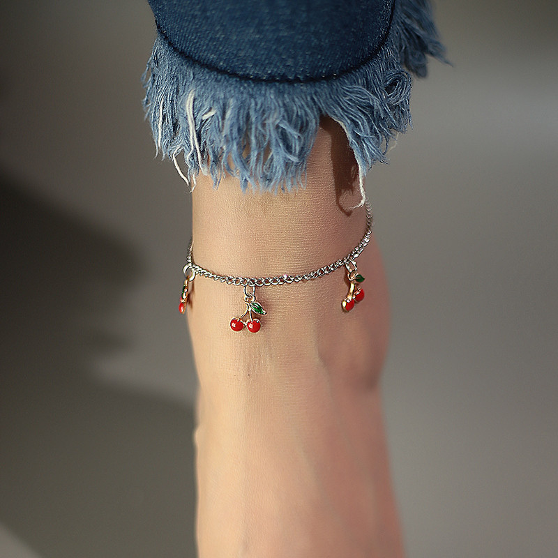 Madinga raudonos vyšninės kulkšnies apyrankė moterims Vasaros paplūdimio ant kojų grandinėlė Kojos apyrankė mergaičių papuošalų aksesuarai