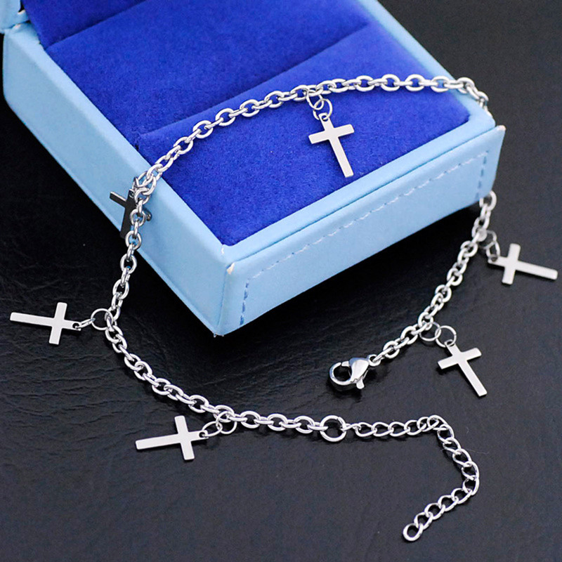 1 PC από ανοξείδωτο ατσάλι Cute Fish Cross Anklet Ασημί Χρώμα Μενταγιόν Rolo Chain Anklet Γυναικεία πέδιλα με αλυσίδα ποδιών παραλίας Κόσμημα ποδιών