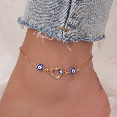 Γυαλιστερό Crystal Blue Evil Eyes Anklet Γυναικείο Χρυσό Χρώμα Rhinestone Sun Cross Ποδιών Βραχιόλια Βραχιόλια Γυναικεία κοσμήματα γάμου