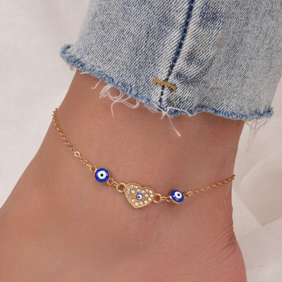 Γυαλιστερό Crystal Blue Evil Eyes Anklet Γυναικείο Χρυσό Χρώμα Rhinestone Sun Cross Ποδιών Βραχιόλια Βραχιόλια Γυναικεία κοσμήματα γάμου