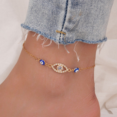 Γυαλιστερό Crystal Blue Evil Eyes Anklet Γυναικείο Χρυσό Χρώμα Rhinestone Sun Cross Ποδιών Βραχιόλια Βραχιόλια Γυναικεία κοσμήματα γάμου
