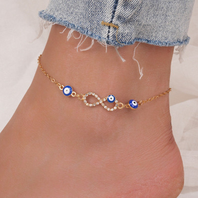 Γυαλιστερό Crystal Blue Evil Eyes Anklet Γυναικείο Χρυσό Χρώμα Rhinestone Sun Cross Ποδιών Βραχιόλια Βραχιόλια Γυναικεία κοσμήματα γάμου