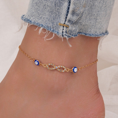 Γυαλιστερό Crystal Blue Evil Eyes Anklet Γυναικείο Χρυσό Χρώμα Rhinestone Sun Cross Ποδιών Βραχιόλια Βραχιόλια Γυναικεία κοσμήματα γάμου
