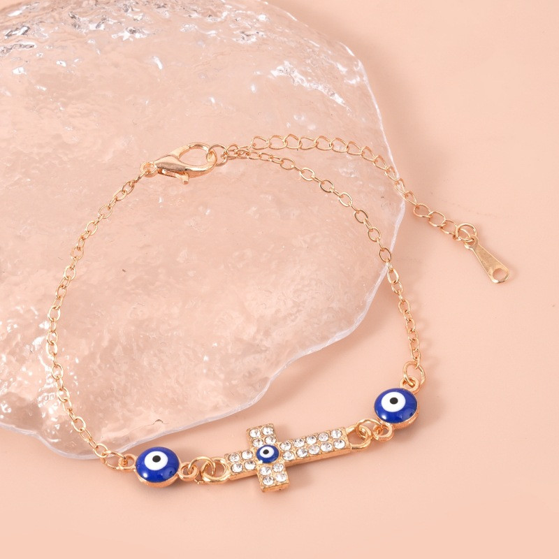 Γυαλιστερό Crystal Blue Evil Eyes Anklet Γυναικείο Χρυσό Χρώμα Rhinestone Sun Cross Ποδιών Βραχιόλια Βραχιόλια Γυναικεία κοσμήματα γάμου