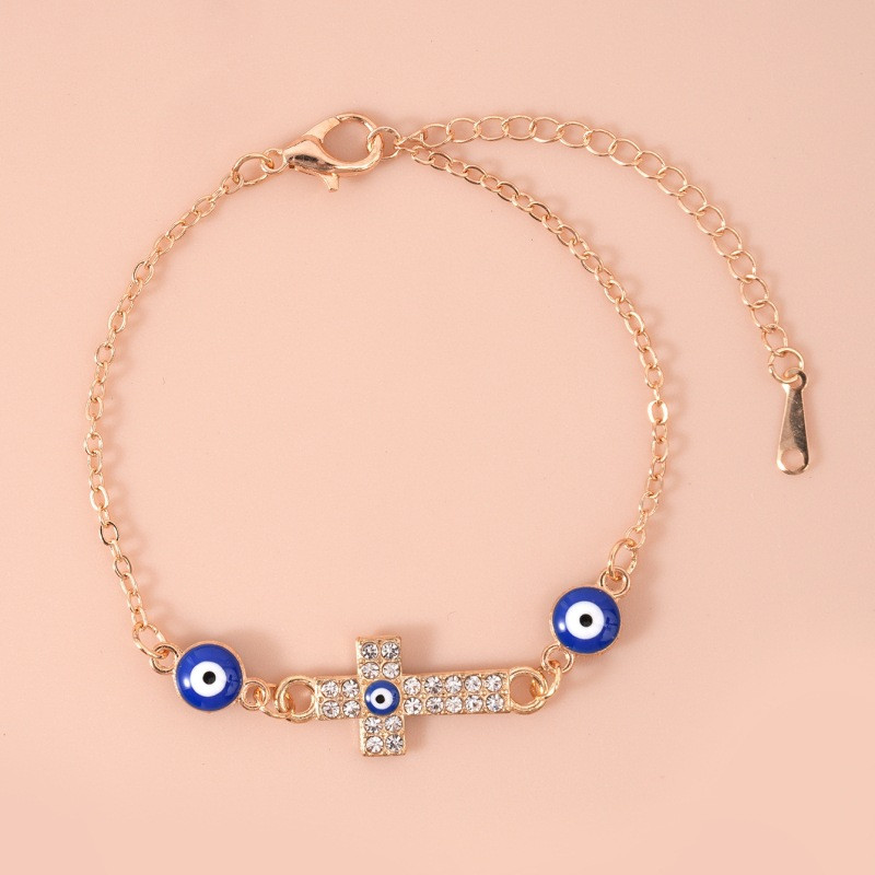 Γυαλιστερό Crystal Blue Evil Eyes Anklet Γυναικείο Χρυσό Χρώμα Rhinestone Sun Cross Ποδιών Βραχιόλια Βραχιόλια Γυναικεία κοσμήματα γάμου