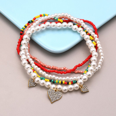 Kézzel készített szívgyöngy bokaláncok nőknek szimulált gyöngy boka karkötő láblánc strand ékszer kiegészítők