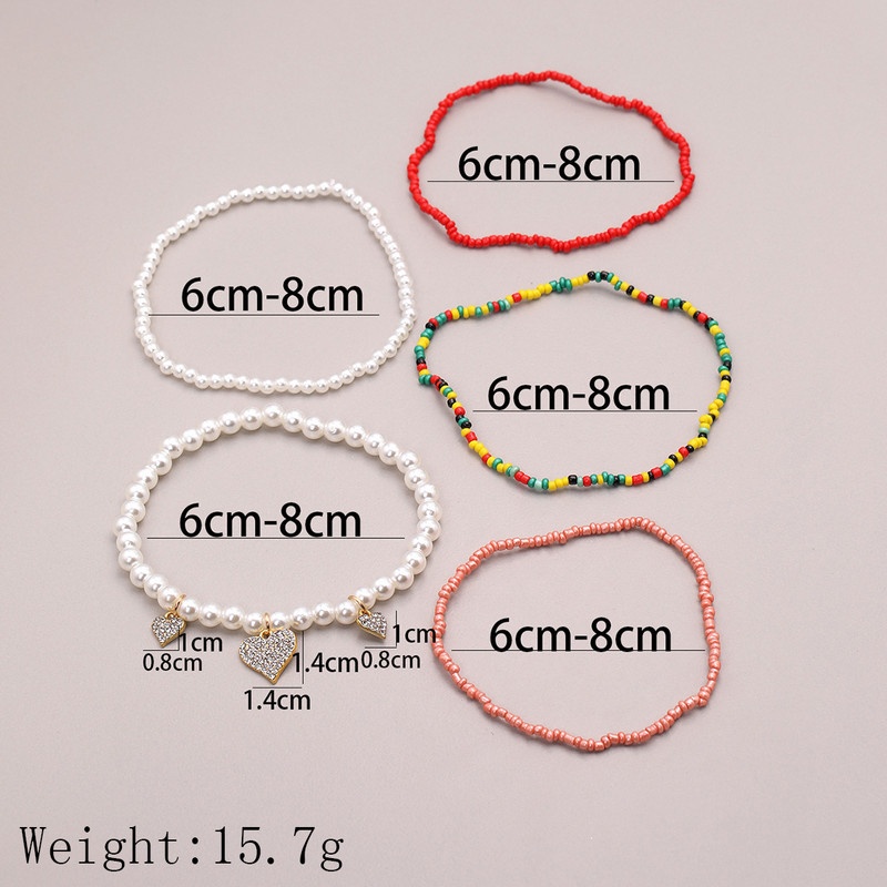 Kézzel készített szívgyöngy bokaláncok nőknek szimulált gyöngy boka karkötő láblánc strand ékszer kiegészítők