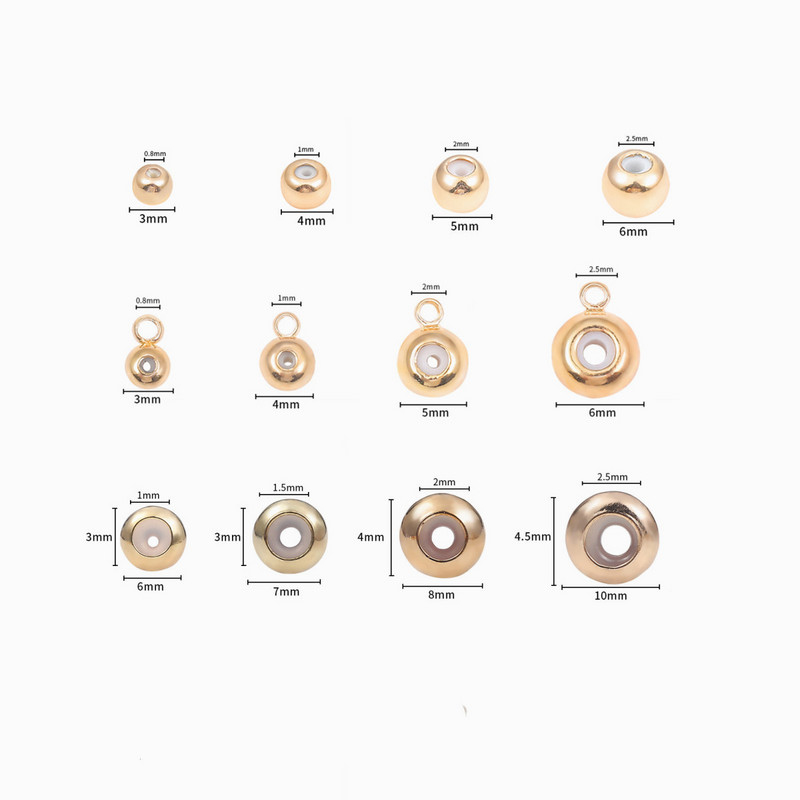 10 vnt Kamščio tarpiklio karoliukai vario silikono karoliukai rutuliniai užspaudimo galo karoliukai papuošalams gaminti „pasidaryk pats“ apyrankės priedai Skylė 0,8–2,5 mm