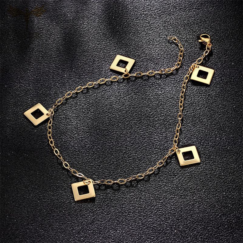 Naiste suvised ehted kullast hõbedast värvi pahkluu käevõru roostevabast terasest kett koos geomeetrilise ripatsiga sandaalid jalatarvikud