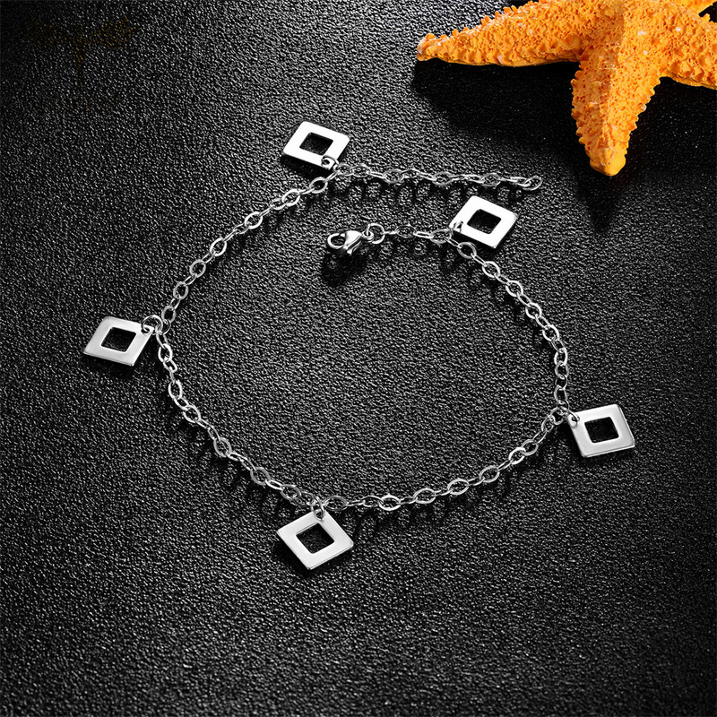 Naiste suvised ehted kullast hõbedast värvi pahkluu käevõru roostevabast terasest kett koos geomeetrilise ripatsiga sandaalid jalatarvikud