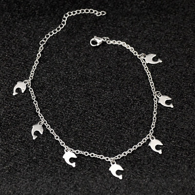 1 τμχ 304 Ανοξείδωτο ατσάλι Rolo Chain Anklet Ασημί Χρώμα Ζώο Fish Dolphin Charms Βραχιόλι anklet Γυναικεία σανδάλια Κοσμήματα ποδιών