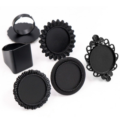 20 mm 5 tk musta kattega 5 stiilis reguleeritavad rõngasätted tühi/alus, sobivad 20 mm klaasist kabiinid, nupud; rõnga raamid