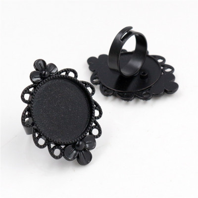 20 mm 5 tk musta kattega 5 stiilis reguleeritavad rõngasätted tühi/alus, sobivad 20 mm klaasist kabiinid, nupud; rõnga raamid