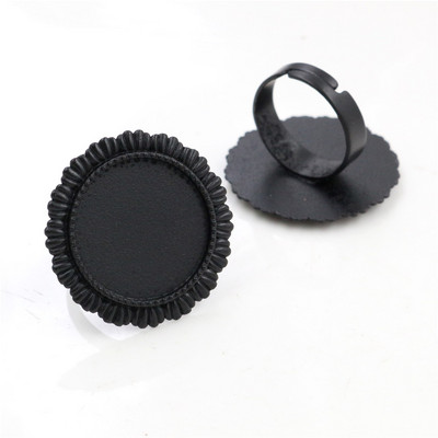 20 mm 5 tk musta kattega 5 stiilis reguleeritavad rõngasätted tühi/alus, sobivad 20 mm klaasist kabiinid, nupud; rõnga raamid