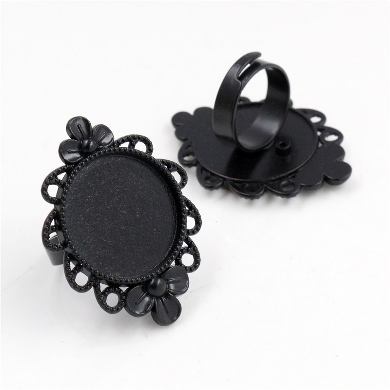 20 mm 5 tk musta kattega 5 stiilis reguleeritavad rõngasätted tühi/alus, sobivad 20 mm klaasist kabiinid, nupud; rõnga raamid