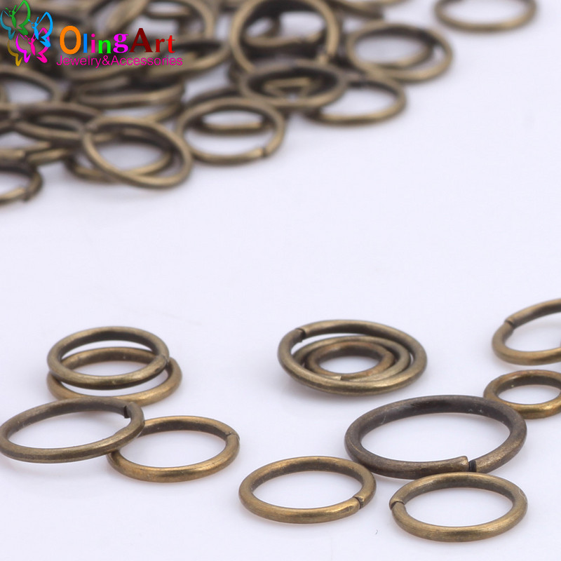 Επιμετάλλωση μπρούτζου OlingArt Δαχτυλίδι άλματος 3mm/4mm/5mm/6mm/7mm/8mm βρόχος σύνδεσης Μικτό μέγεθος DIY Κοσμήματα Σύνδεσμος Διάμετρος σύρματος 0,7mm