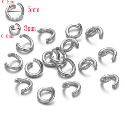 100-200 τμχ/παρτίδα Ανοιχτοί δαχτυλίδια από ανοξείδωτο ατσάλι Διαχωρισμένοι δακτύλιοι σύνδεσης για κοσμήματα DIY Κατασκευή ευρημάτων Αξεσουάρ 3mm 5mm