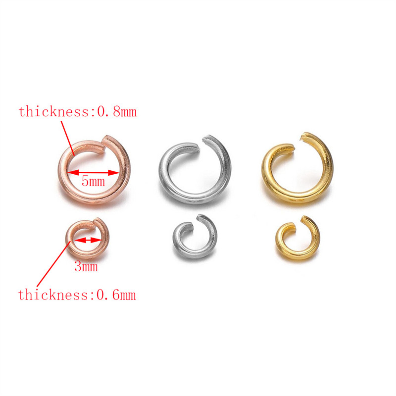 100-200 τμχ/παρτίδα Ανοιχτοί δαχτυλίδια από ανοξείδωτο ατσάλι Διαχωρισμένοι δακτύλιοι σύνδεσης για κοσμήματα DIY Κατασκευή ευρημάτων Αξεσουάρ 3mm 5mm