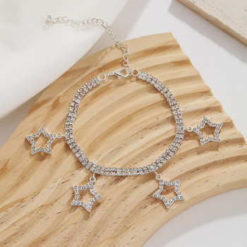 Изящна гривна с листа от кристали за жени Петлъчева звезда Верига за крака Парти аксесоари за глезена Гривна Модни бижута Подаръци
