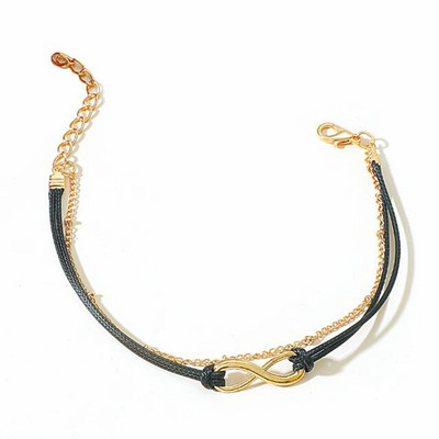 lx136 Fashion Vintage Simple Alloy 8 Word Μαύρο δερμάτινο σχοινί στρογγυλές χάντρες Anklet Γυναικεία σανδάλια παραλίας Αξεσουάρ κοσμήματα