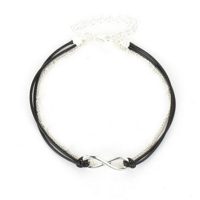 lx136 Fashion Vintage Simple Alloy 8 Word Μαύρο δερμάτινο σχοινί στρογγυλές χάντρες Anklet Γυναικεία σανδάλια παραλίας Αξεσουάρ κοσμήματα
