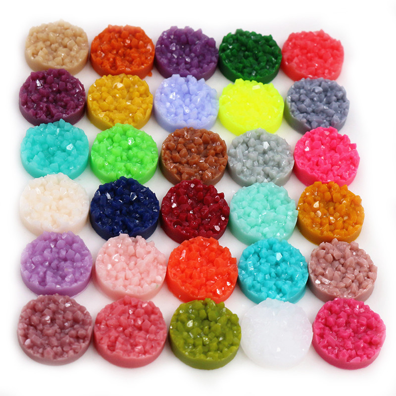 40 τμχ 8mm 10mm 12mm Πολύχρωμα Φυσικό Μεταλλεύμα Επίπεδη Ρητίνη Druzy Cabochons για Βραχιόλια Σκουλαρίκια Αξεσουάρ Κατασκευής κοσμημάτων DIY