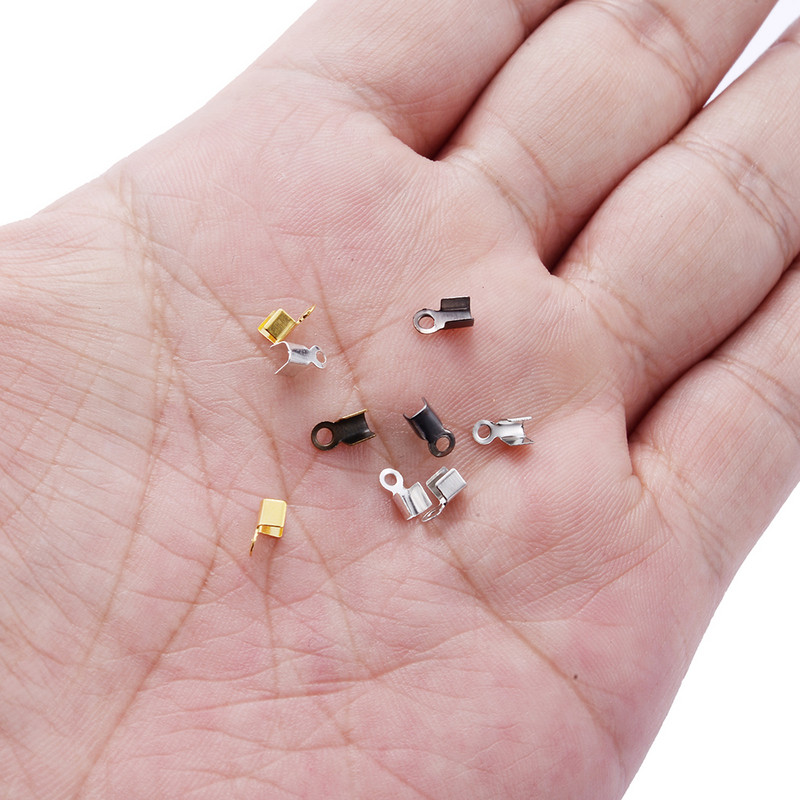 200 τεμ. Cove Clasps Κορδόνι Καπέλα άκρου με κλιπ Πτυσσόμενο κορδέλα με κορδέλα με κορδέλα Δερμάτινο συνδετήρα με κλιπ για προμήθειες κατασκευής κοσμημάτων DIY