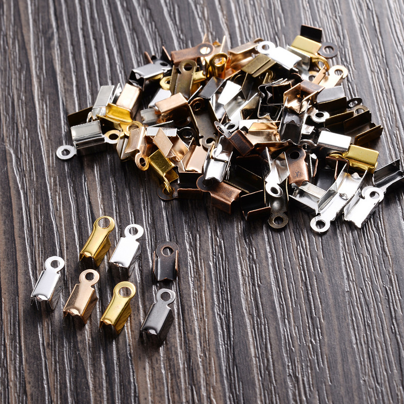 200 τεμ. Cove Clasps Κορδόνι Καπέλα άκρου με κλιπ Πτυσσόμενο κορδέλα με κορδέλα με κορδέλα Δερμάτινο συνδετήρα με κλιπ για προμήθειες κατασκευής κοσμημάτων DIY