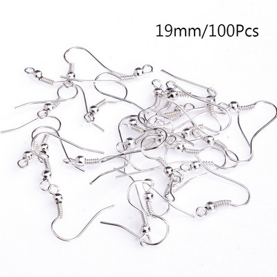 100Pcs Ανοξείδωτο ατσάλι Γάντζος Σκουλαρίκια Ear Wire Hook Findings For DIY Jewelry Findings Making Silvered Earring Accessories