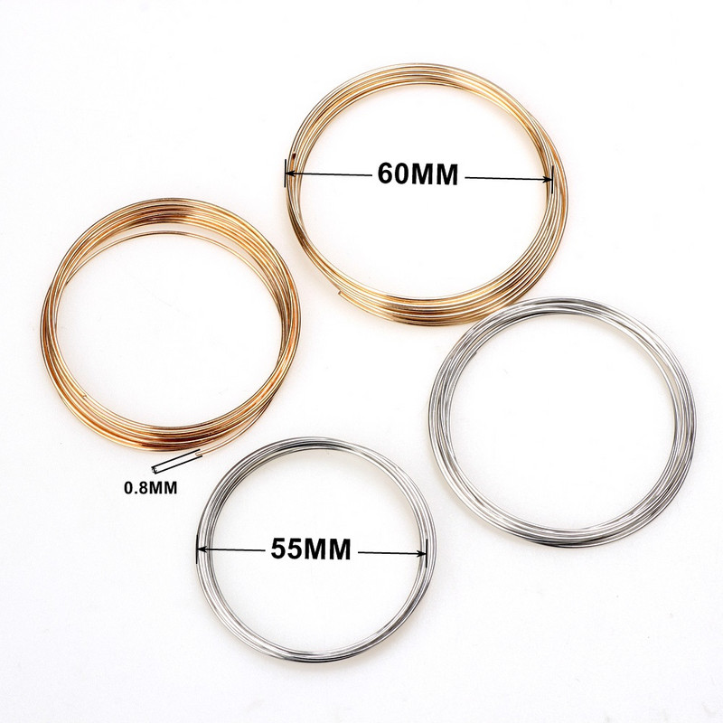 0,8mm 55/60mm Ρόδιο/KC Χρυσό Μνήμη Συρμάτινο Σχοινί Χάντρες από χάλυβα ευρήματα Καρφίτσες Κενά βραχιόλια βραχιόλια Κατασκευή κοσμημάτων DIY