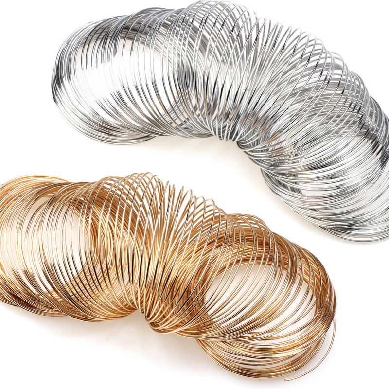 0,8mm 55/60mm Ρόδιο/KC Χρυσό Μνήμη Συρμάτινο Σχοινί Χάντρες από χάλυβα ευρήματα Καρφίτσες Κενά βραχιόλια βραχιόλια Κατασκευή κοσμημάτων DIY