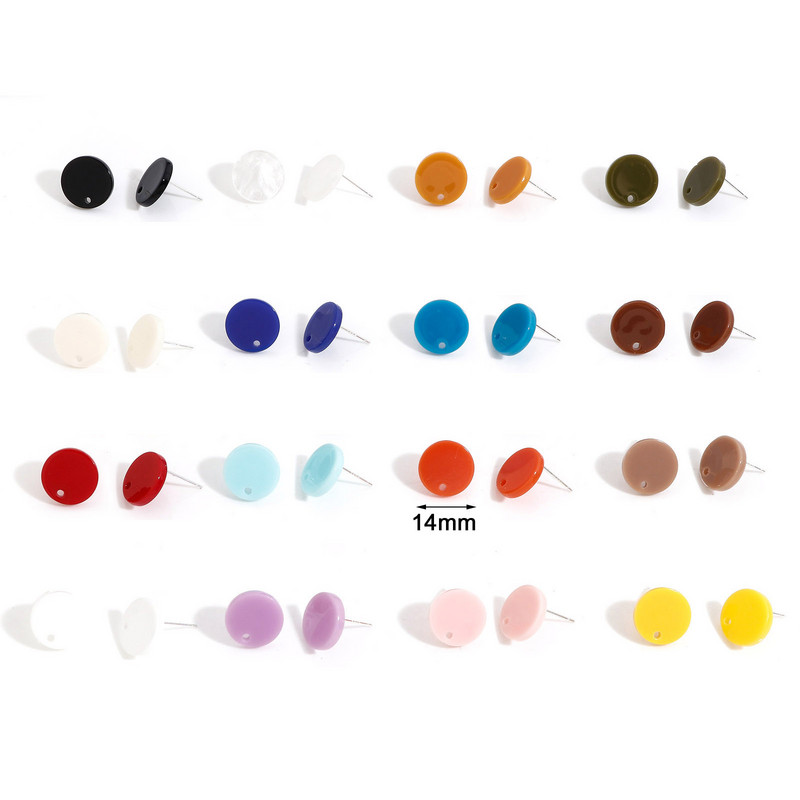 14mm Πολύχρωμα ακρυλικά Ear Post Stud σκουλαρίκια Αξεσουάρ στρογγυλά με θηλιά DIY Drop Earring Ευρήματα κοσμημάτων γυναικών για πάρτι, 10 τμχ