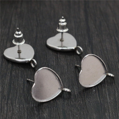 (Fără decolorare) 12 mm 20 buc șuruburi de cercei din oțel inoxidabil în stil inimă, se potrivesc cu cabușoane din sticlă inimă de 12 mm, nasturi; rame pentru cercei