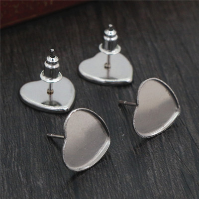 (Fără decolorare) 12 mm 20 buc șuruburi de cercei din oțel inoxidabil în stil inimă, se potrivesc cu cabușoane din sticlă inimă de 12 mm, nasturi; rame pentru cercei