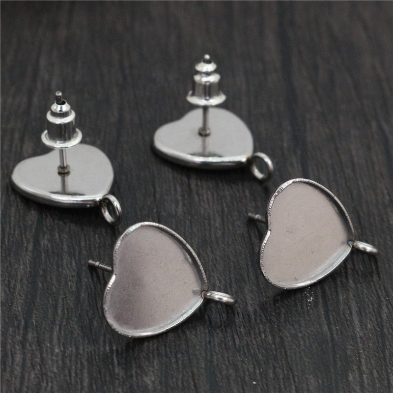 (Fără decolorare) 12 mm 20 buc șuruburi de cercei din oțel inoxidabil în stil inimă, se potrivesc cu cabușoane din sticlă inimă de 12 mm, nasturi; rame pentru cercei