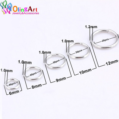 OlingArt prevlaka od rodija Jump Ring 6mm/8mm/9mm/10mm/12mm karika petlja Mješovite veličine DIY izrada nakita Konektor Promjer žice 1.0MM