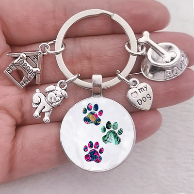 Breloc cu câine drăguț pentru animale de companie Laba câinelui din sticlă Cabochon Breloc Top casă pentru câini Brelocuri Breloc I Love my dog pandantiv Breloc Cadouri