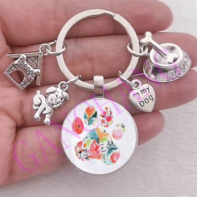 Aranyos kisállat kutya kulcstartó Mancs Kutya Üveg Cabochon Kulcstartó Top kutyaház Bűbájok Kulcstartók I Love my dog medál kulcstartó Ajándékok