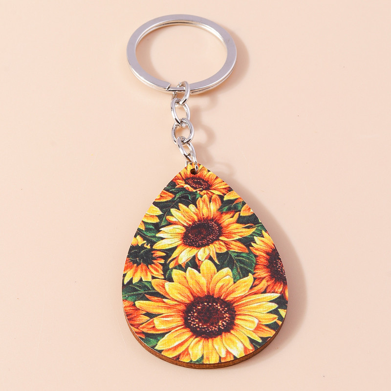 Värvilised päevalillest võtmehoidjad Puidust Vesitilk Ripatsid Võtmehoidjad Suveniirikingitused Naistele Meestele Käekott Võtmehoidjad Aksessuaarid