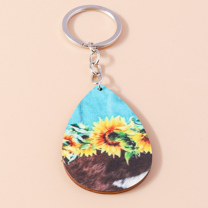 Värvilised päevalillest võtmehoidjad Puidust Vesitilk Ripatsid Võtmehoidjad Suveniirikingitused Naistele Meestele Käekott Võtmehoidjad Aksessuaarid