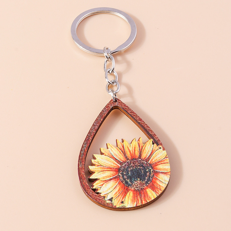 Värvilised päevalillest võtmehoidjad Puidust Vesitilk Ripatsid Võtmehoidjad Suveniirikingitused Naistele Meestele Käekott Võtmehoidjad Aksessuaarid