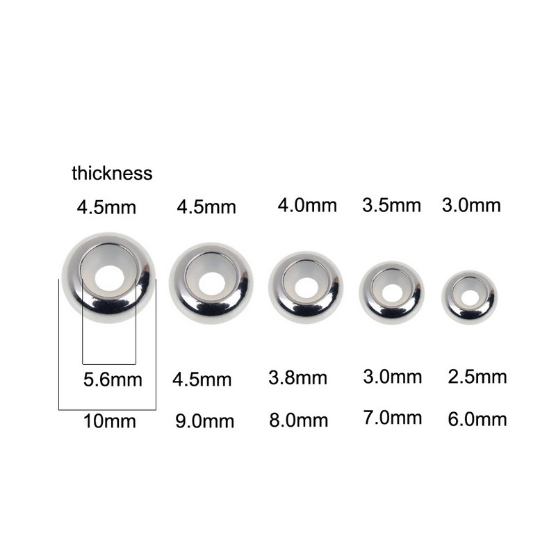 XHN 10 komada perli odstojnika od nehrđajućeg čelika Glatke okrugle perle šarm sa silikonskom gumom Fit Narukvica DIY nakit