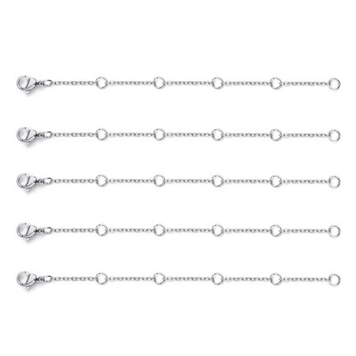 5-riba/komplekt roostevabast terasest pikenduskett homaari nööbiga, kaelakee reguleerija keti pikendusega ehete valmistamiseks 3/5/8/10 cm