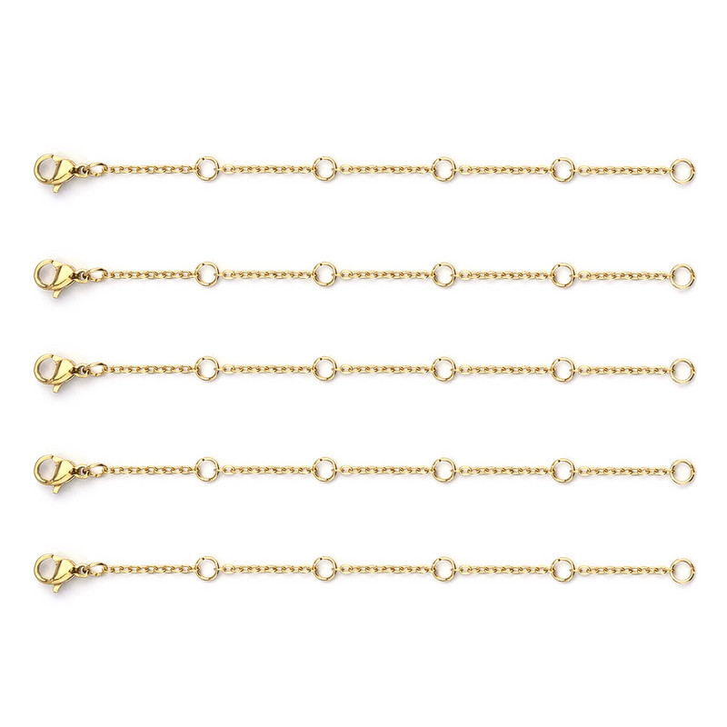 5-riba/komplekt roostevabast terasest pikenduskett homaari nööbiga, kaelakee reguleerija keti pikendusega ehete valmistamiseks 3/5/8/10 cm