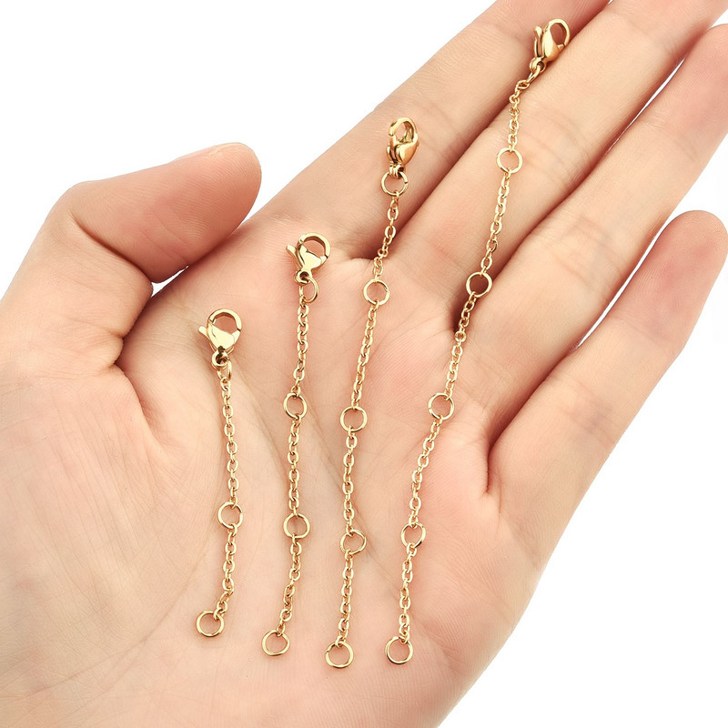 5-riba/komplekt roostevabast terasest pikenduskett homaari nööbiga, kaelakee reguleerija keti pikendusega ehete valmistamiseks 3/5/8/10 cm