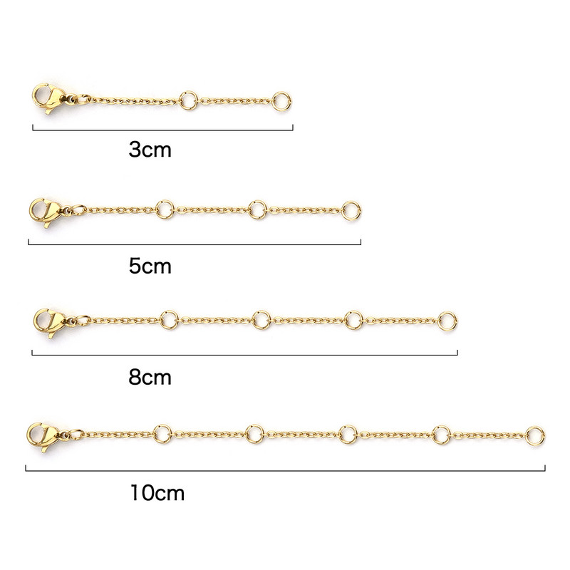 5-riba/komplekt roostevabast terasest pikenduskett homaari nööbiga, kaelakee reguleerija keti pikendusega ehete valmistamiseks 3/5/8/10 cm