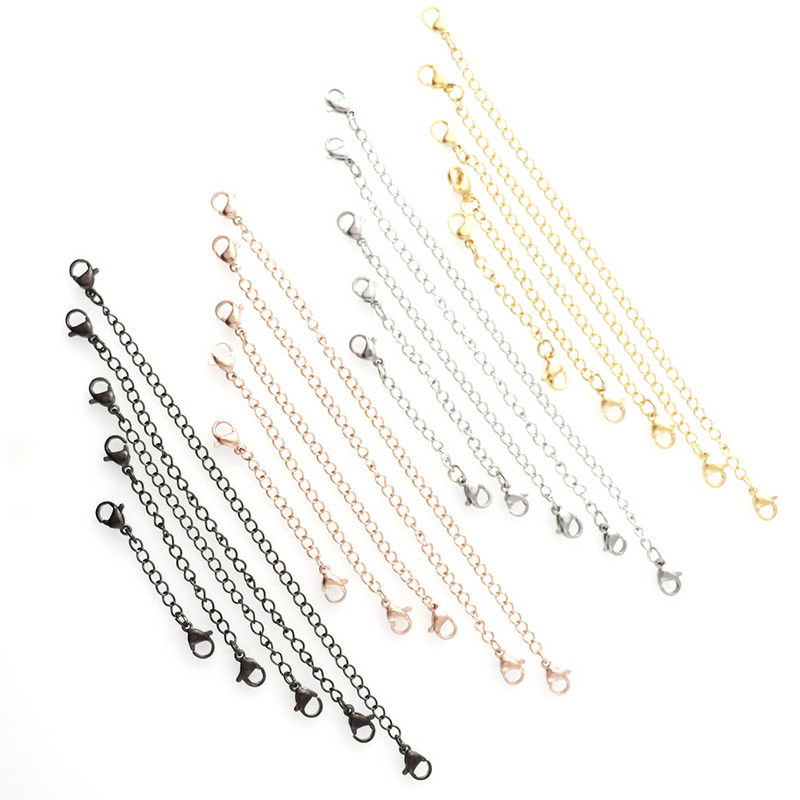 3 vnt 4 spalvų nerūdijančio plieno ilgintuvų grandinėlės su omarų užsegimais rožinio aukso karolių pratęsimo grandinėlė, skirta pasidaryk pats papuošalų priedams