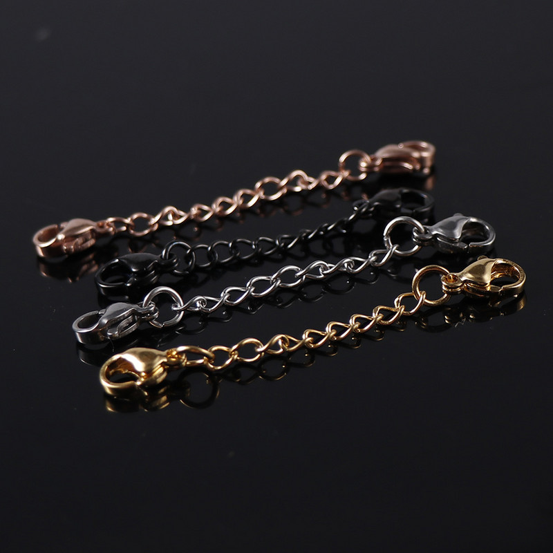 3 vnt 4 spalvų nerūdijančio plieno ilgintuvų grandinėlės su omarų užsegimais rožinio aukso karolių pratęsimo grandinėlė, skirta pasidaryk pats papuošalų priedams